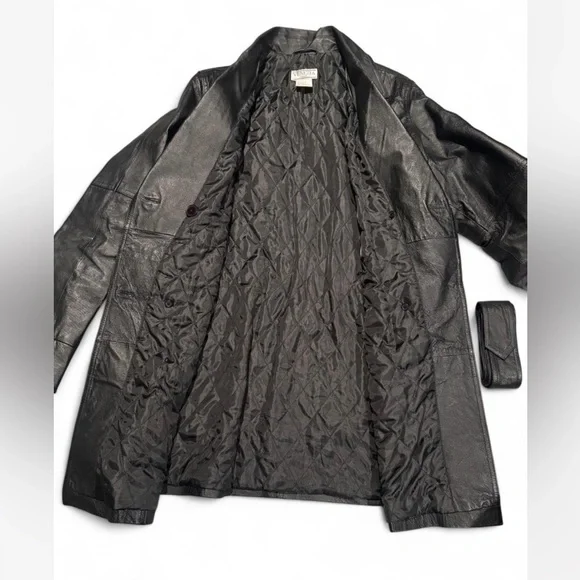 Venezia Black Trench Coat Double-Breasted Wide Lapels - Picture 4 of 6